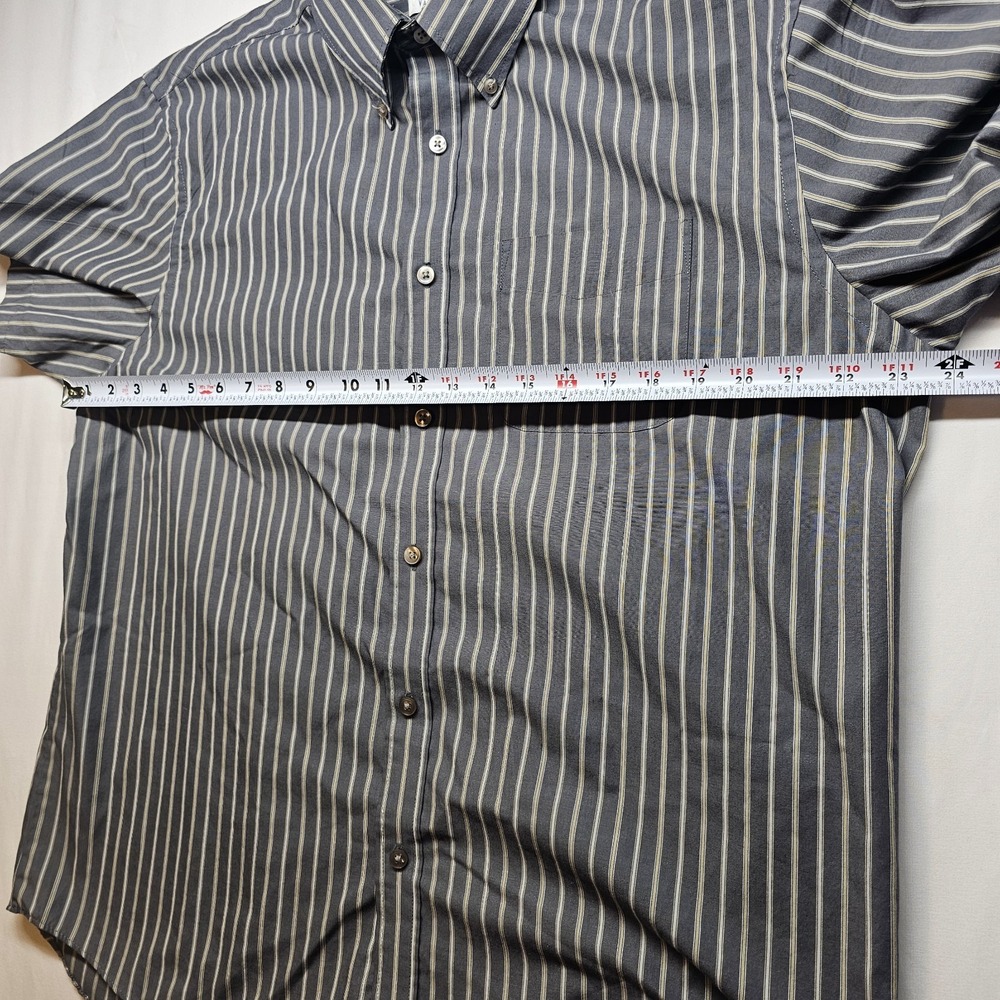 Van Heusen No Iron Button-Down Shirt Men's L 16-16.5 Gray White Short Sleeve - Picture 2 of 5